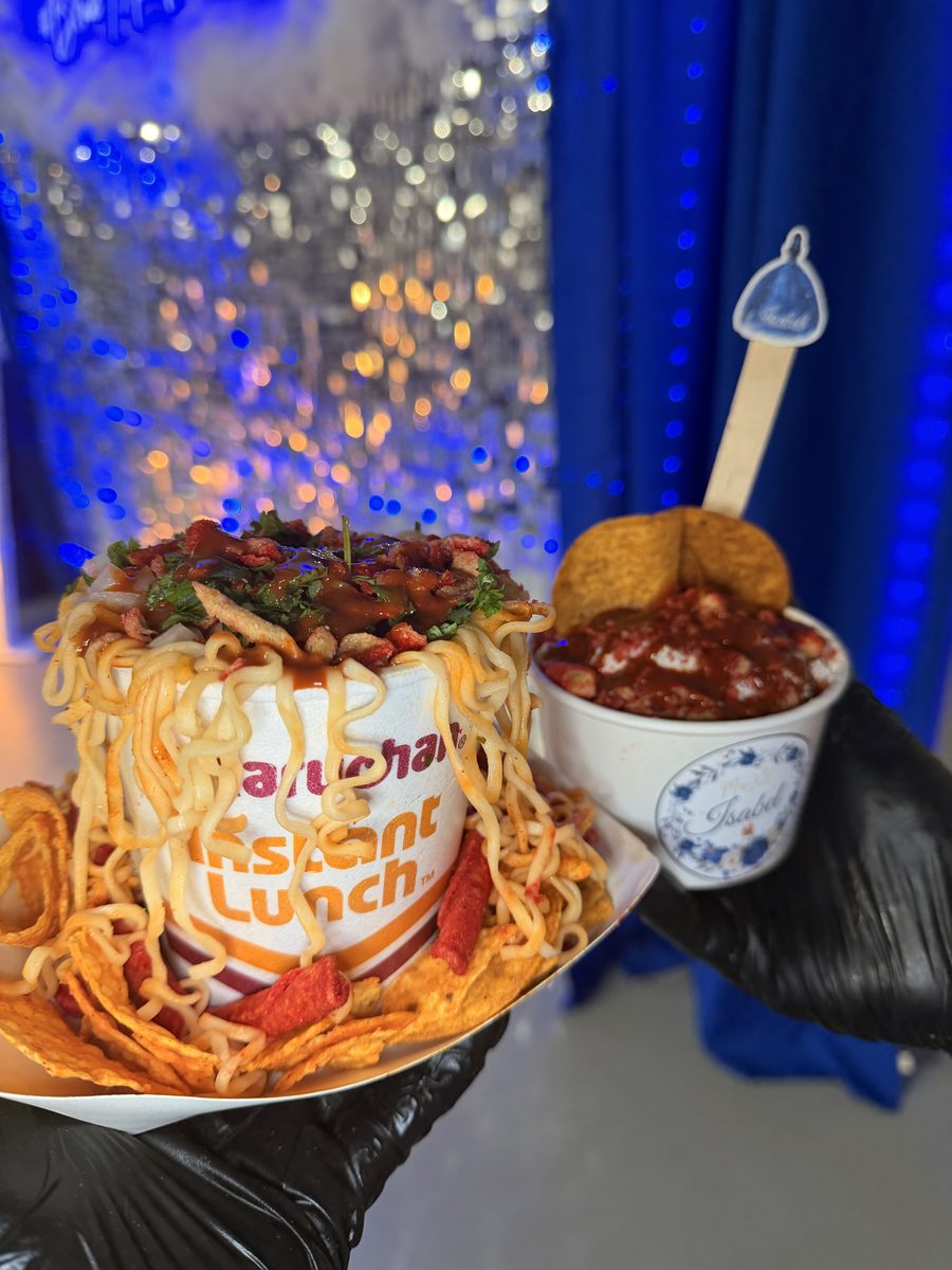 Tosti-esquites loaded with corn, chips, chamoy and toppings